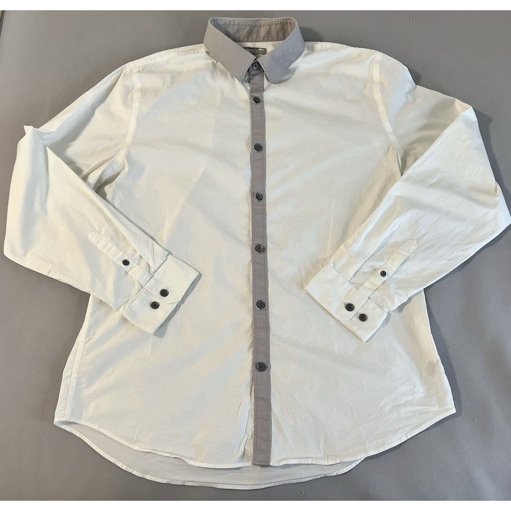 Express 1MX Dress Shirt Men's 17-17 -1/2White Gray Long Sleeve Collared